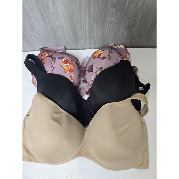 Cacique Other - Cacique 44DD Lightly Lined Balconette Bra Black Nude Floral Set